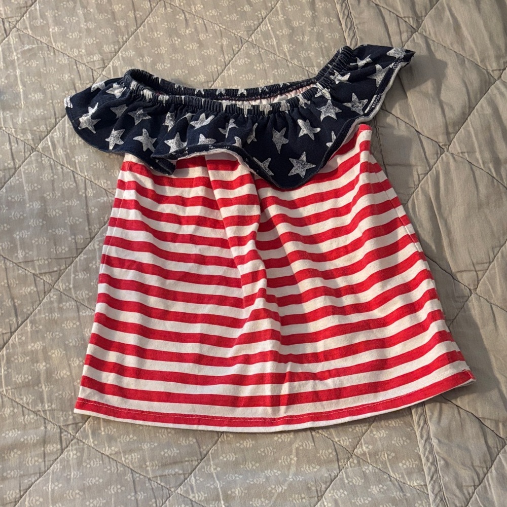 Jumping Beans Navy and Red Starry Striped Top